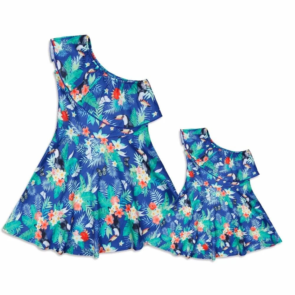 Robe Tropical Mère Fille Bleu / Maman S