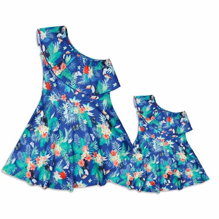 Robe Tropical Mère Fille Bleu / Maman S