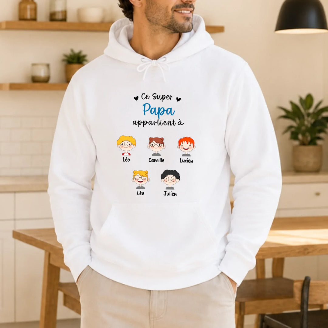 Sweat à capuche personnalisé papa - Ce super papa appartient à
