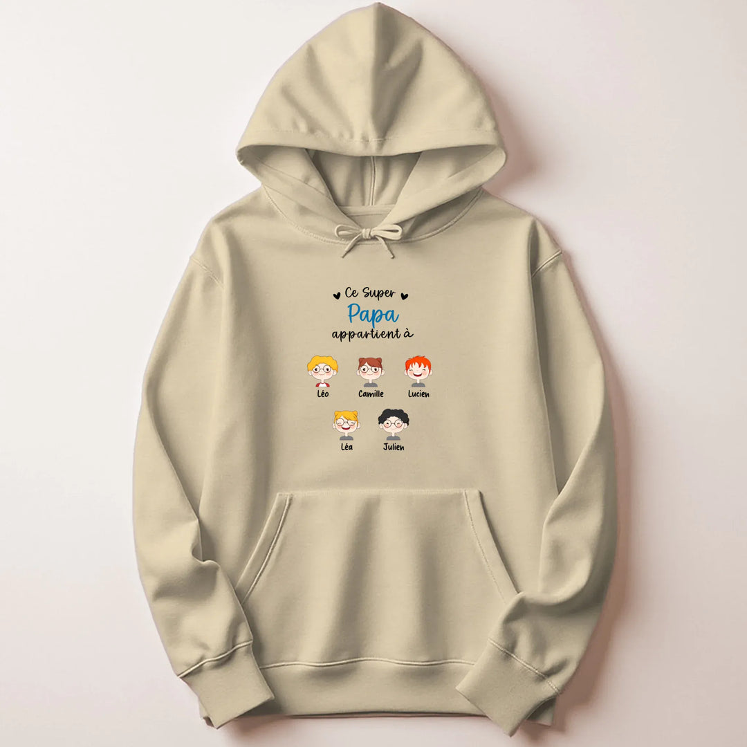 Sweat à capuche personnalisé papa - Ce super papa appartient à Sweat à capuche / Beige / M