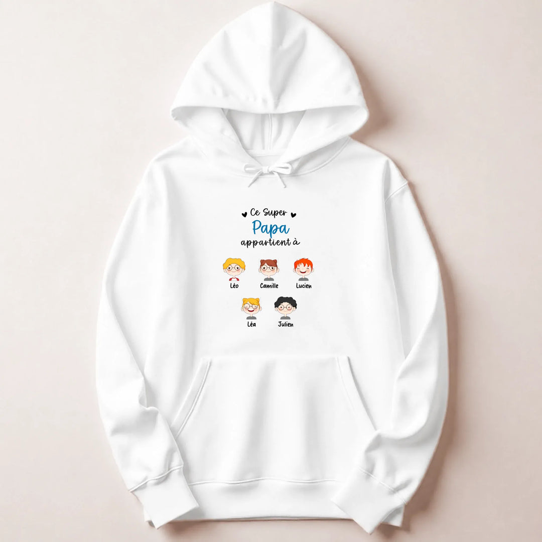 Sweat à capuche personnalisé papa - Ce super papa appartient à Sweat à capuche / Blanc / M