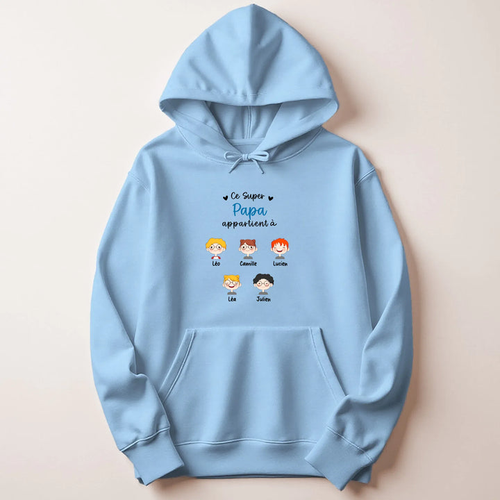 Sweat à capuche personnalisé papa - Ce super papa appartient à Sweat à capuche / Bleu Clair / M