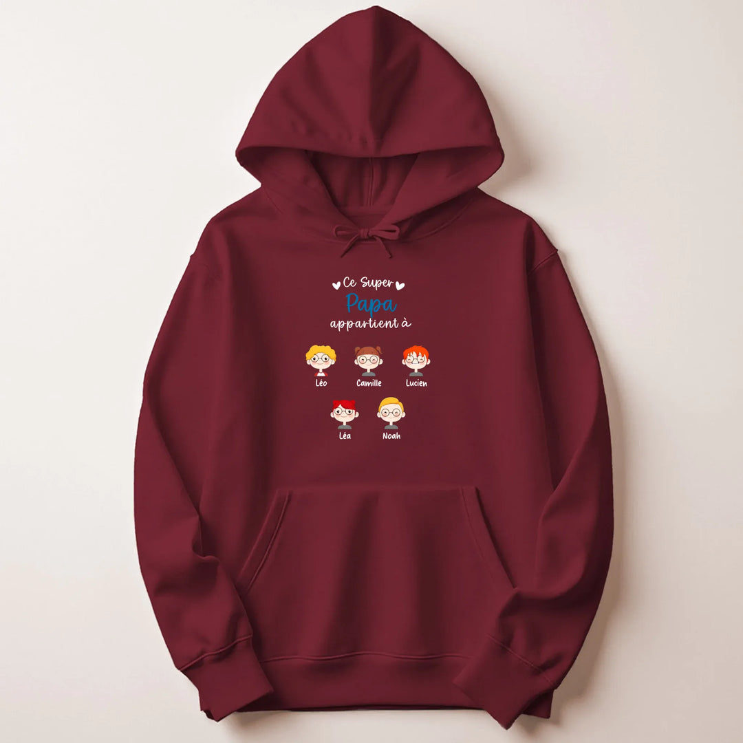Sweat à capuche personnalisé papa - Ce super papa appartient à Sweat à capuche / Bordeaux / M