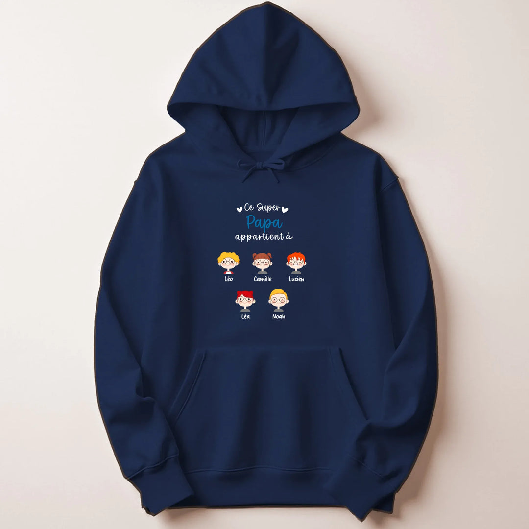 Sweat à capuche personnalisé papa - Ce super papa appartient à Sweat à capuche / Marine / M