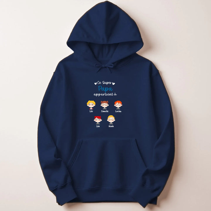 Sweat à capuche personnalisé papa - Ce super papa appartient à Sweat à capuche / Marine / M