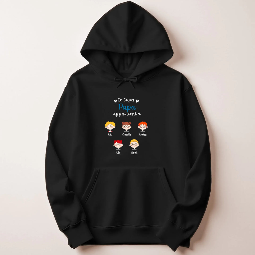Sweat à capuche personnalisé papa - Ce super papa appartient à Sweat à capuche / Noir / M