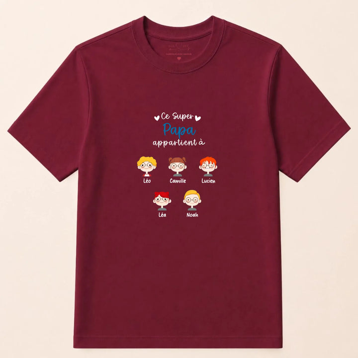 Sweat à capuche personnalisé papa - Ce super papa appartient à T-shirt / Bordeaux / S