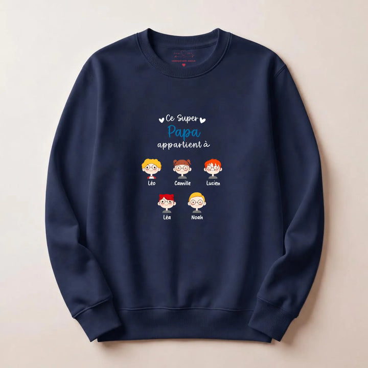 Sweat à capuche personnalisé papa - Ce super papa appartient à Sweatshirt / Marine / S