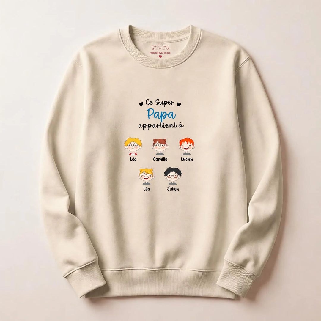 Sweat à capuche personnalisé papa - Ce super papa appartient à Sweatshirt / Beige / S