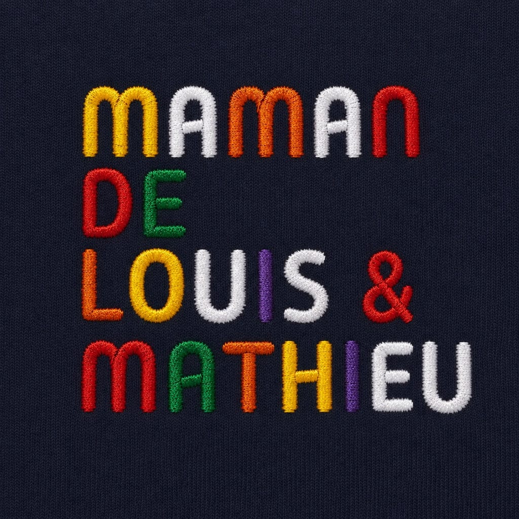 Sweat personnalisé Maman - Prénoms multicolore brodé