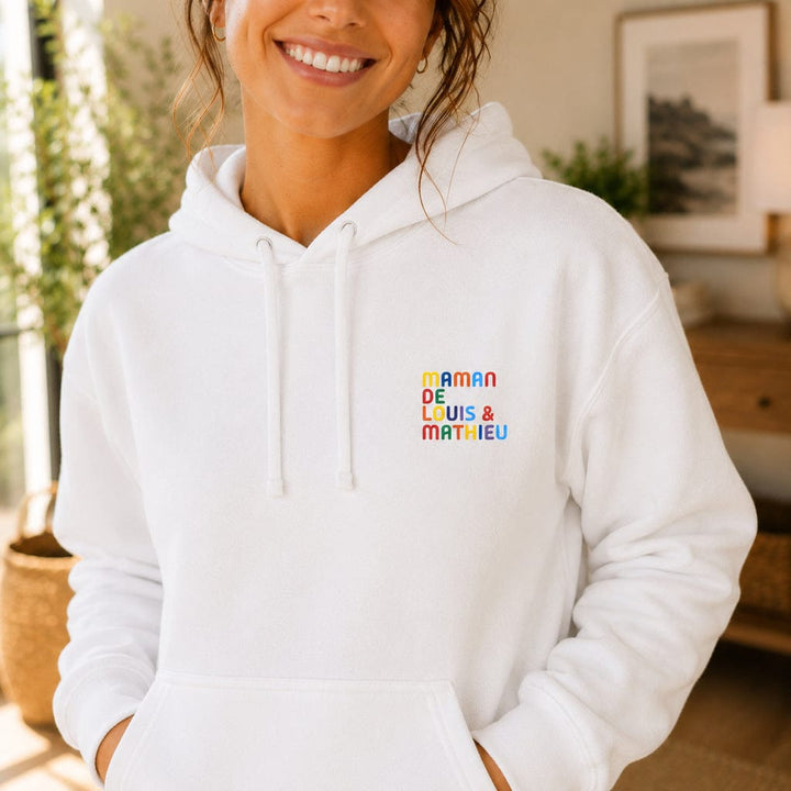 Sweat personnalisé Maman - Prénoms multicolore brodé
