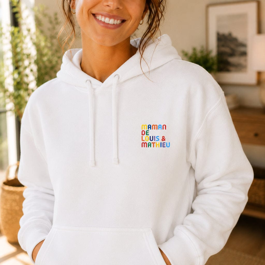 Sweat personnalisé Maman - Prénoms multicolore brodé