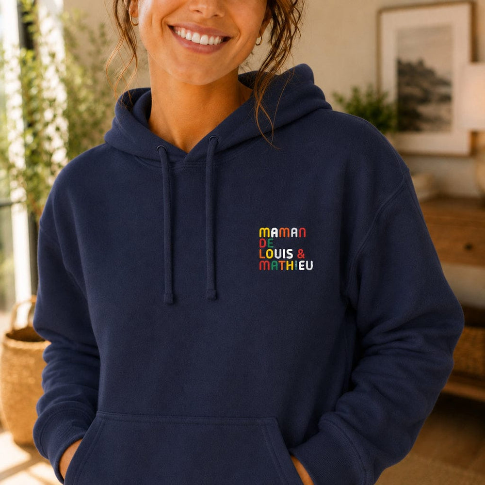 Sweat personnalisé Maman - Prénoms multicolore brodé