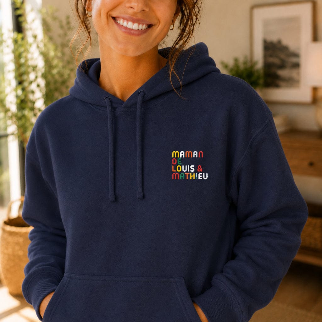 Sweat personnalisé Maman - Prénoms multicolore brodé