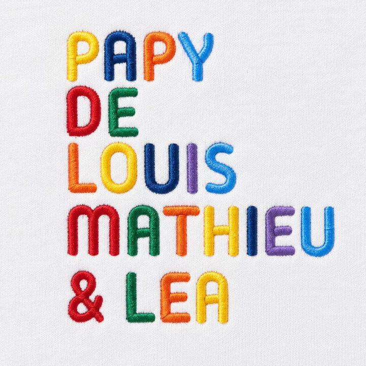 Sweat personnalisé Papy - Prénoms multicolore brodé