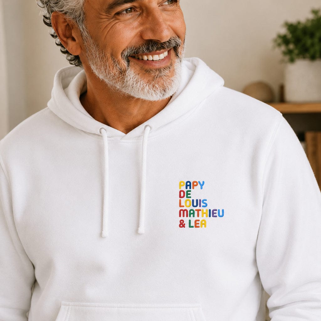 Sweat personnalisé Papy - Prénoms multicolore brodé