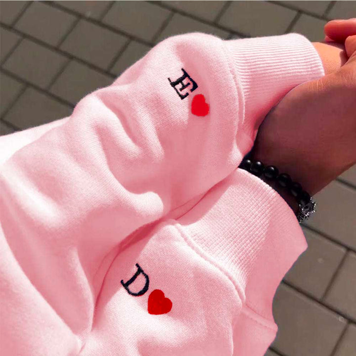 Sweat Personnalisé Brodé Couple Rose / S