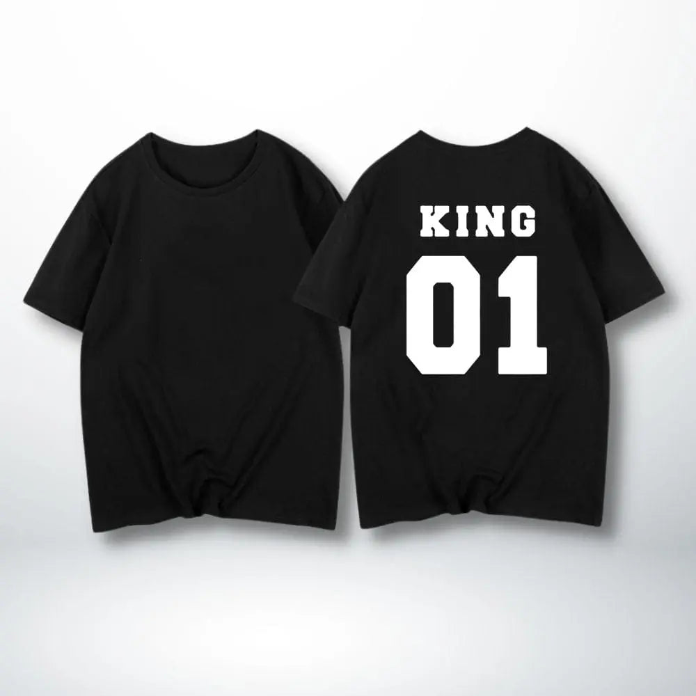 T-Shirt Couple Roi Reine King-Noir / S