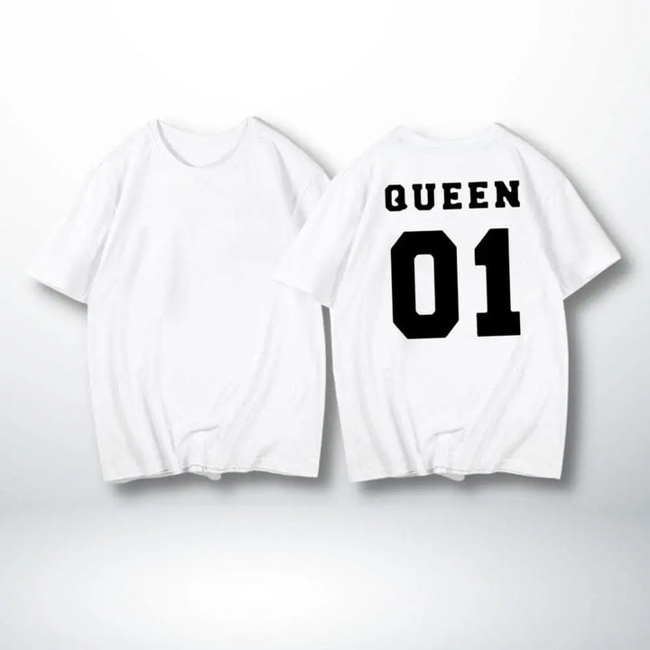T-Shirt Couple Roi Reine Queen-Blanc / S