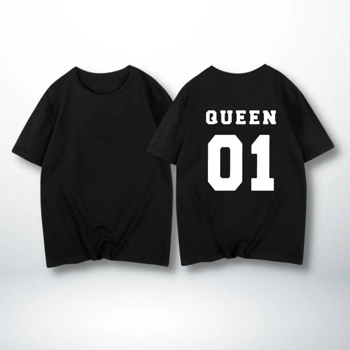 T-Shirt Couple Roi Reine Queen-Noir / S