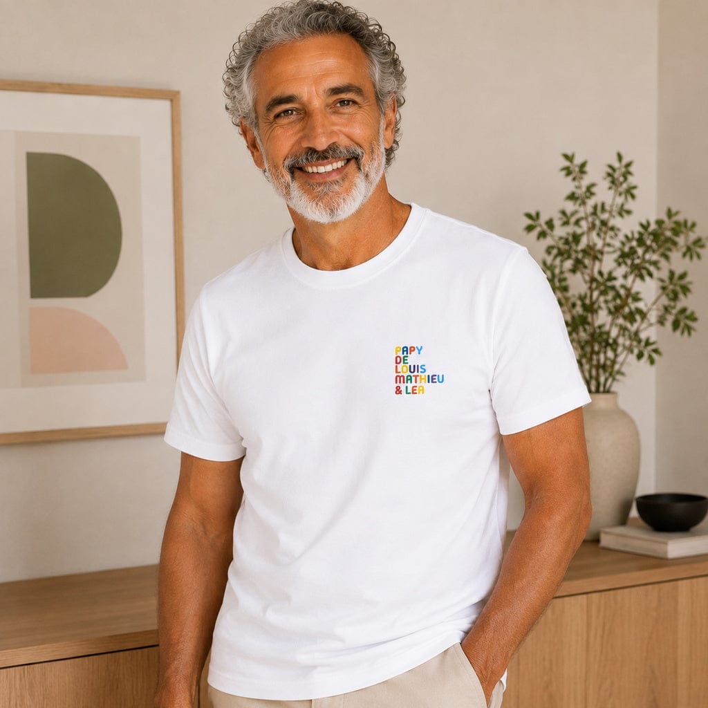 T-Shirt personnalisé Papy - Prénoms multicolore brodé