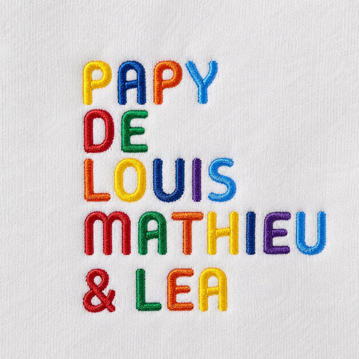 T-Shirt personnalisé Papy - Prénoms multicolore brodé