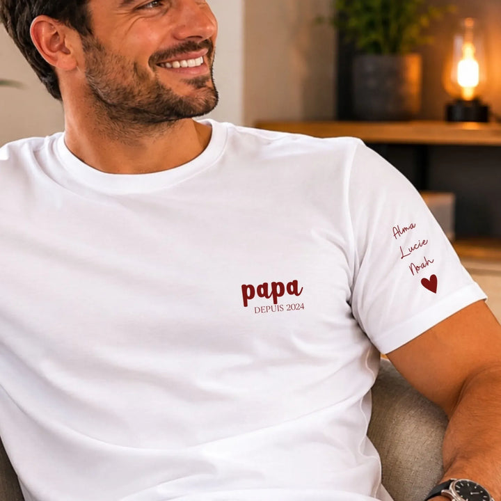 T-shirt personnalisé date - Papa Depuis Blanc / S