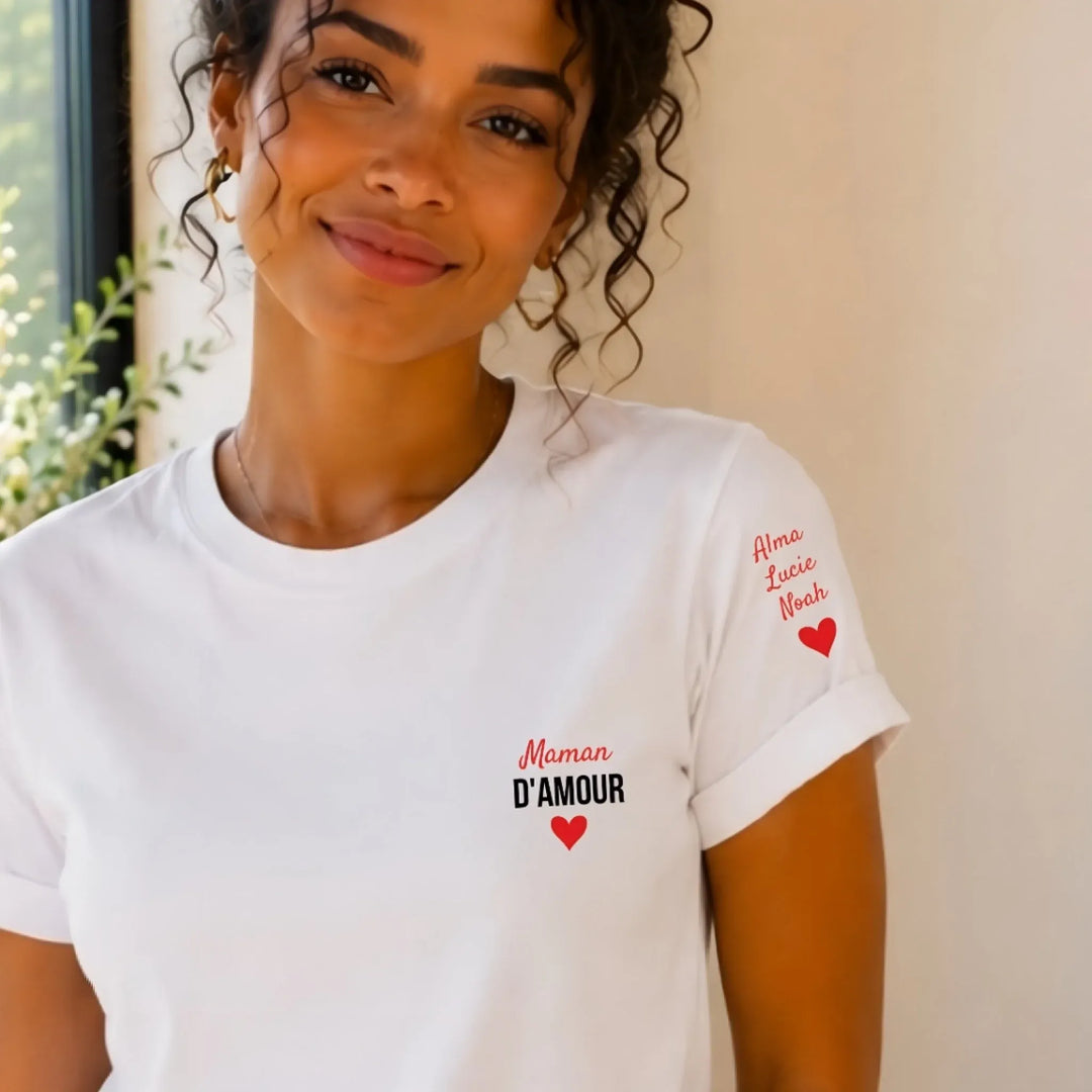 T-shirt maman d'amour T-shirt Front Manche Gauche Femme / Blanc / S