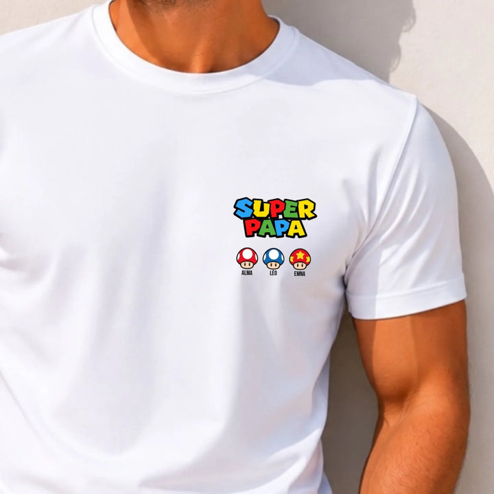 T-Shirt Super Papa T-shirt Front | Poitrine Homme | Gildan® DTF / Blanc / S